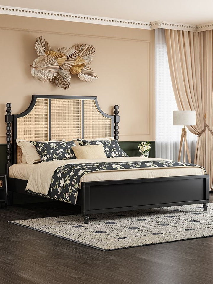 Aranya Upholstered Japandi Rattan Bed